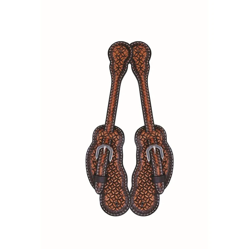 Western Rawhide Jim Taylor Performance Infinity Scallop Spur Straps - Two Tone Brown