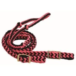 Western Rawhide 1" Braided Poly Knotted Roping Reins - Pink/Black