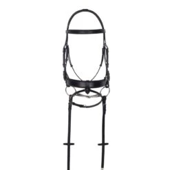 Aramas Square Mild Raised Wide Dressage Bridle W/Leather Reins - Black