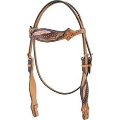 Western Rawhide Country Legend Gator And Feathers Browband Headstall - Golden/Tan