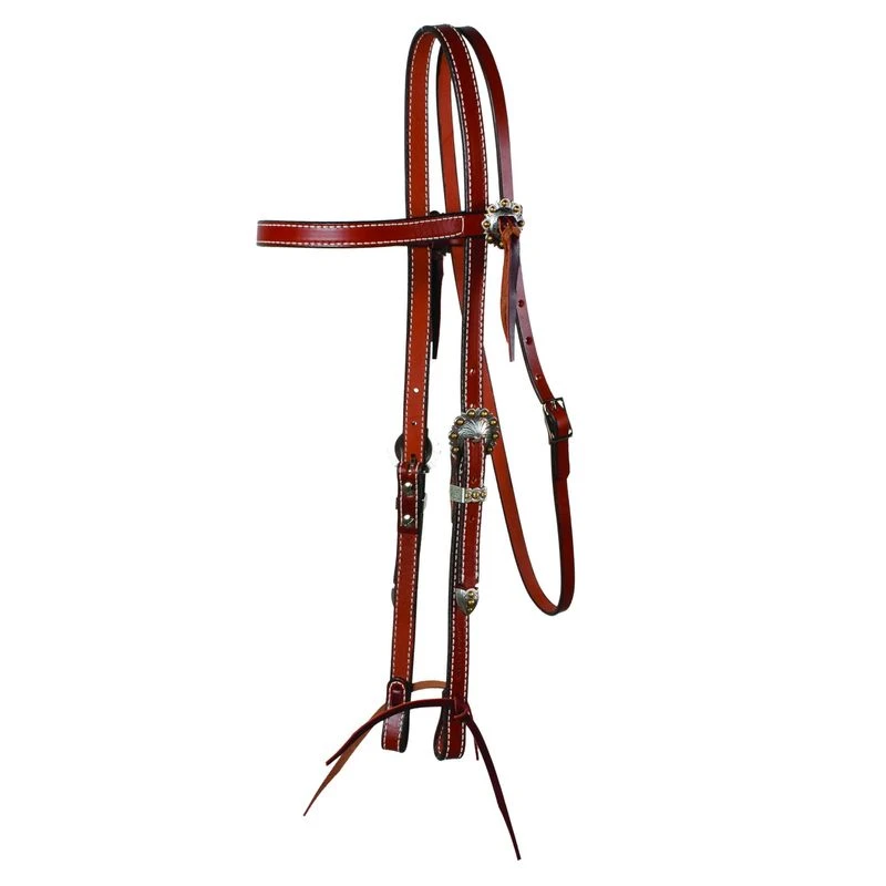 Western Rawhide Signature Hermann Oak Browband Headstall W/Berri Conchos - Tobbacco