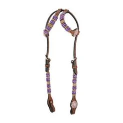 Western Rawhide Pink/Crystal Ear Headstall - Chestnut