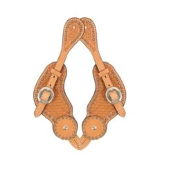 Western Rawhide Tooled Sun Spots Spur Straps - Golden Tan