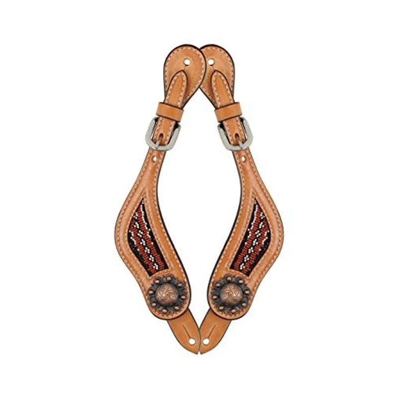Western Rawhide Red Beads Spur Straps - Golden Tan