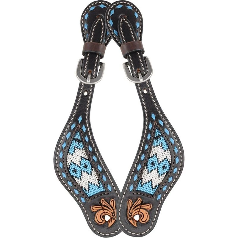 Western Rawhide Bead Spur Straps - Turquoise