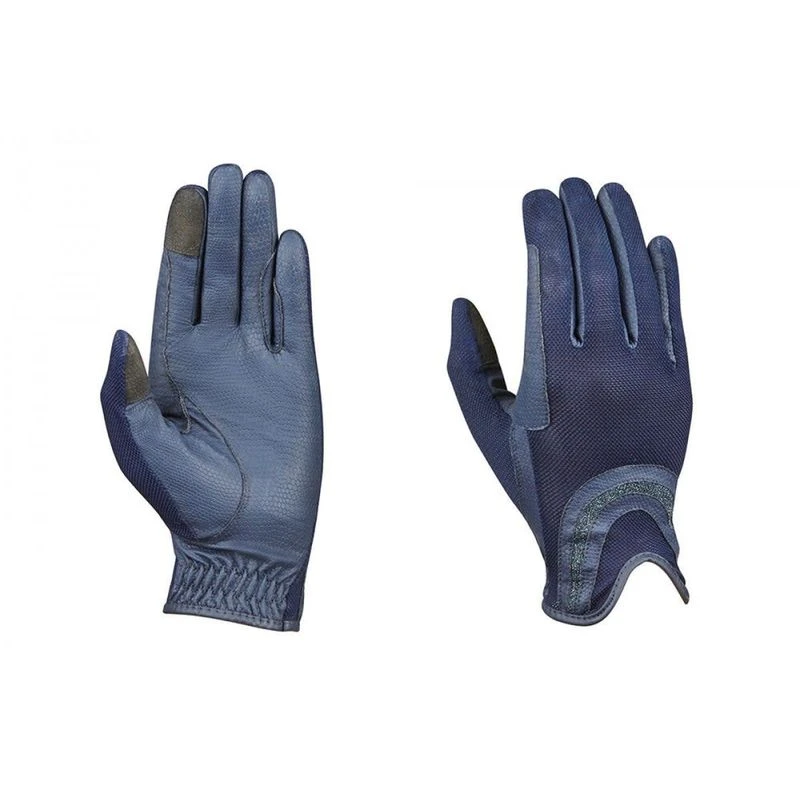 Dublin Pull On Glitter Mesh Back Riding Gloves - Navy