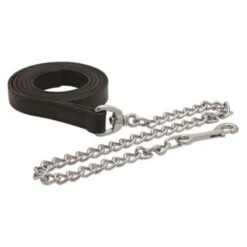 Perri's 1" Leather Lead W/Chain - Black/Chrome