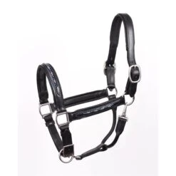 Perri's Blue Pearl Bling Padded Leather Halter - Black
