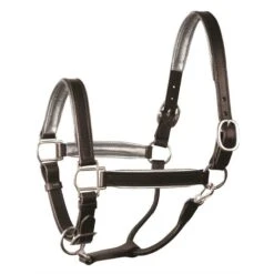Perri's 1" Metallic Padded Leather Halter - Black/Gun Metal