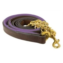 Perri's Padded Leather Lead W/Chain - Havana/Purple/Brass